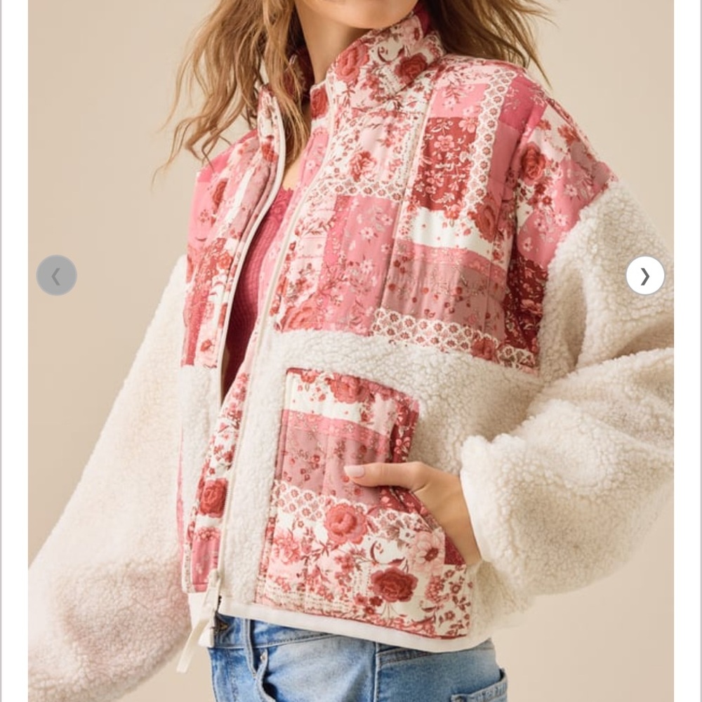 Altar'd State Pink Patchwork & Cream Teddy Jacket